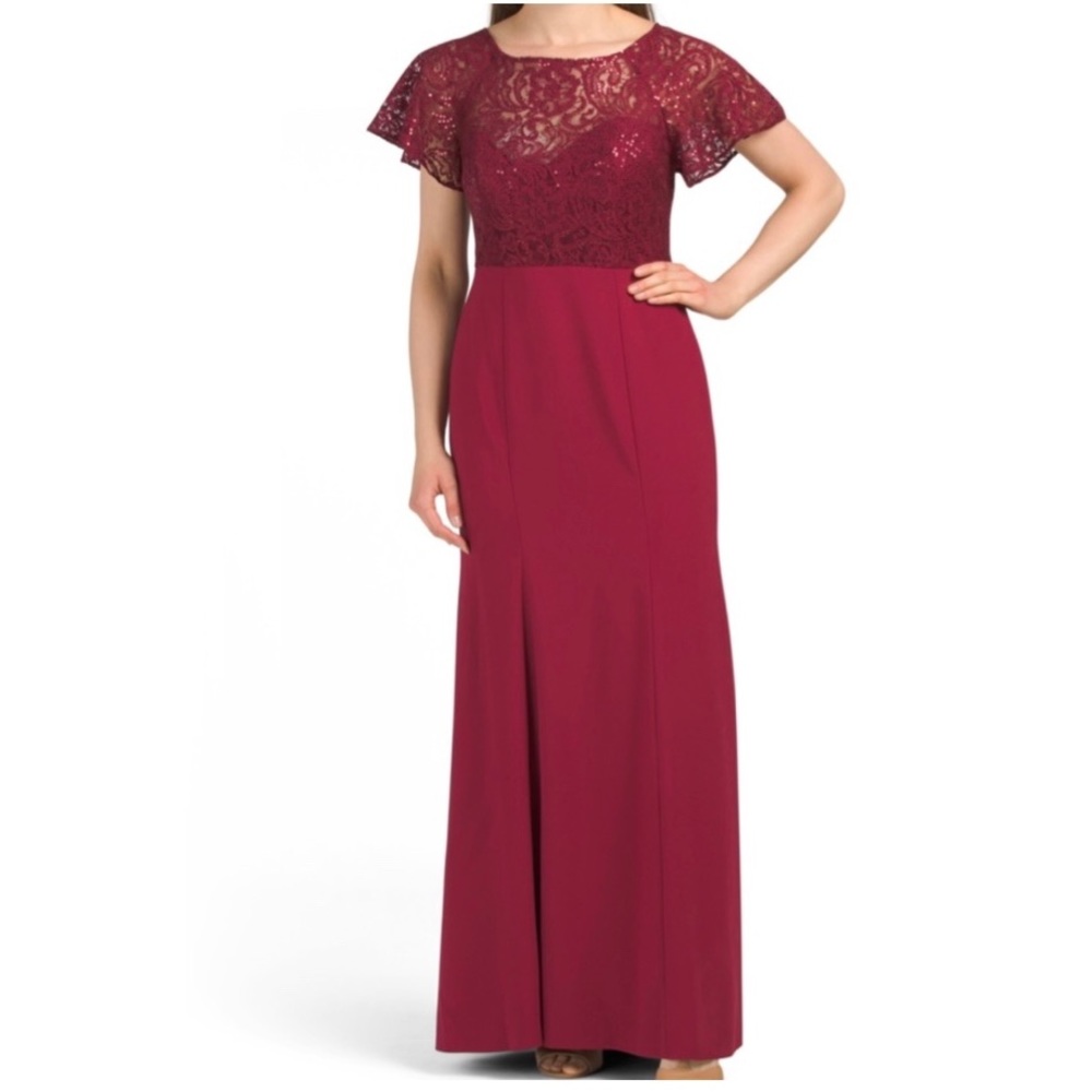 NEW| JENNY PACKHAM Burgundy Sequin Lace Flutter Wedding Guest Dress